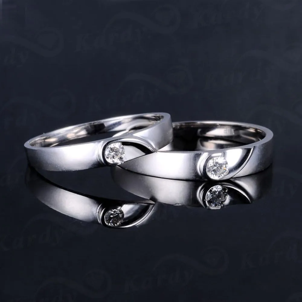Telesthesia Lover Brilliant Genuine Diamond 14K White Solid Gold Couple Ring Set(0.11cttw,G-H Color,VS-SI1 Clarity)