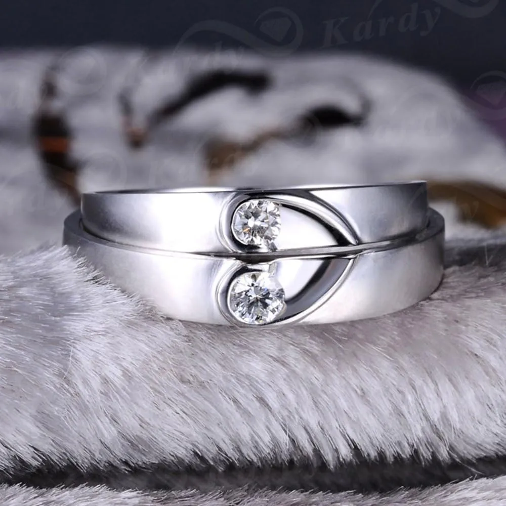 Telesthesia Lover Brilliant Genuine Diamond 14K White Solid Gold Couple Ring Set(0.11cttw,G-H Color,VS-SI1 Clarity)