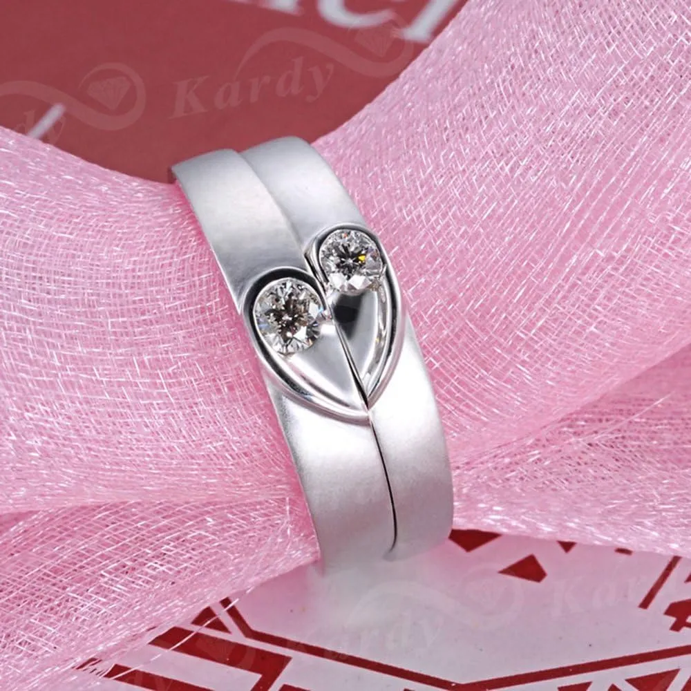 Telesthesia Lover Brilliant Genuine Diamond 14K White Solid Gold Couple Ring Set(0.11cttw,G-H Color,VS-SI1 Clarity)