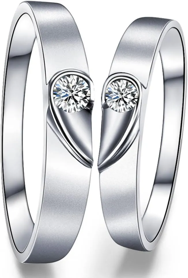 Telesthesia Lover Brilliant Genuine Diamond 14K White Solid Gold Couple Ring Set(0.11cttw,G-H Color,VS-SI1 Clarity)