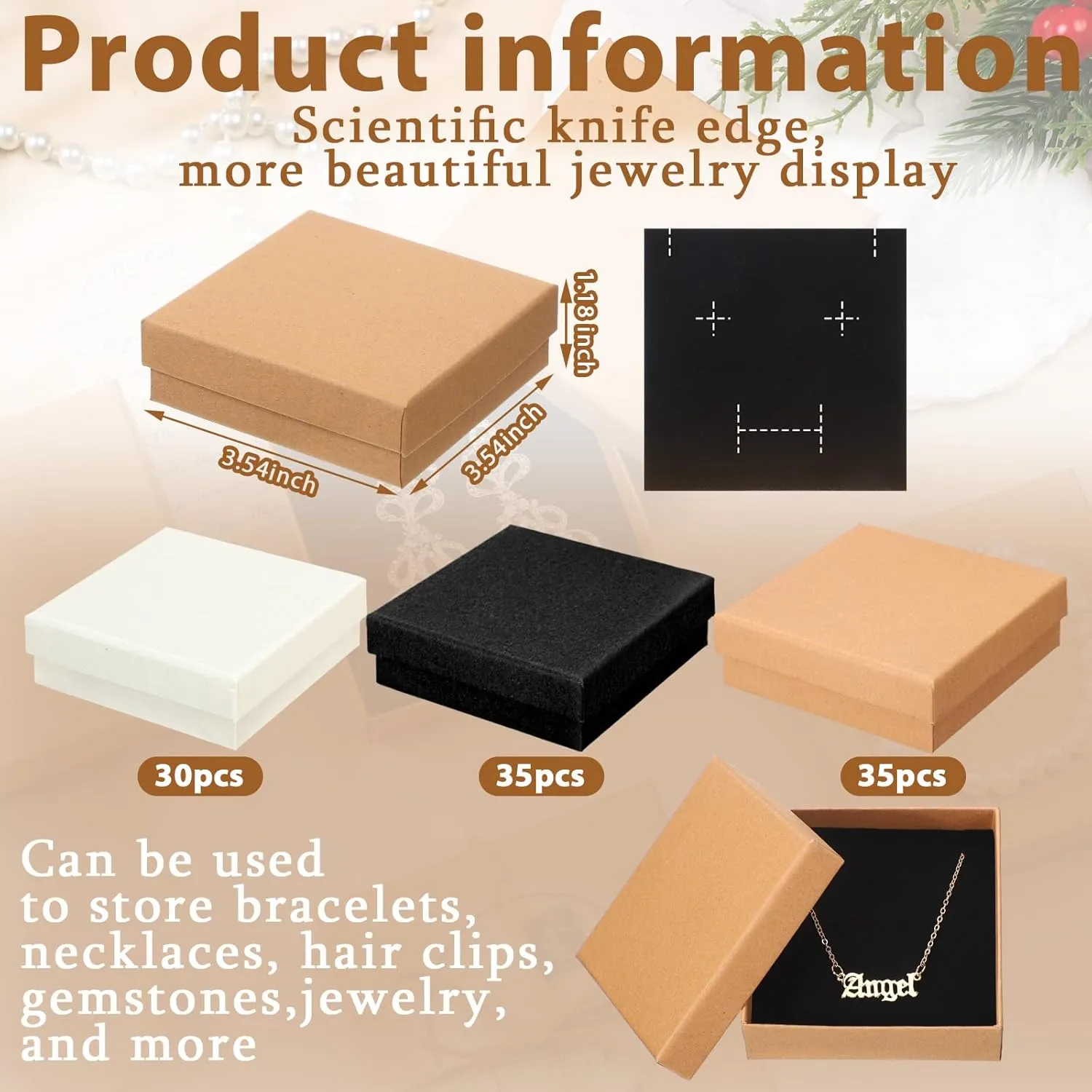 Tenceur 100 Pcs Jewelry Gift Boxes Bulk Kraft Jewelry Cardboard Boxes for Necklace Earring Bracelet Storage Package Display