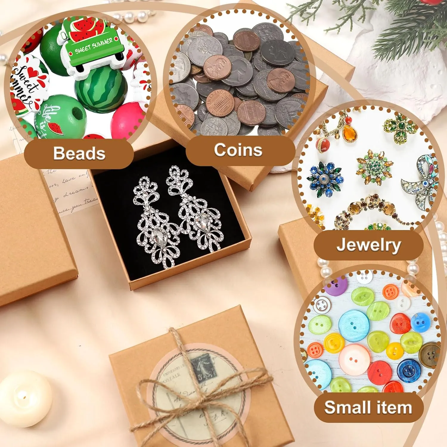 Tenceur 100 Pcs Jewelry Gift Boxes Bulk Kraft Jewelry Cardboard Boxes for Necklace Earring Bracelet Storage Package Display
