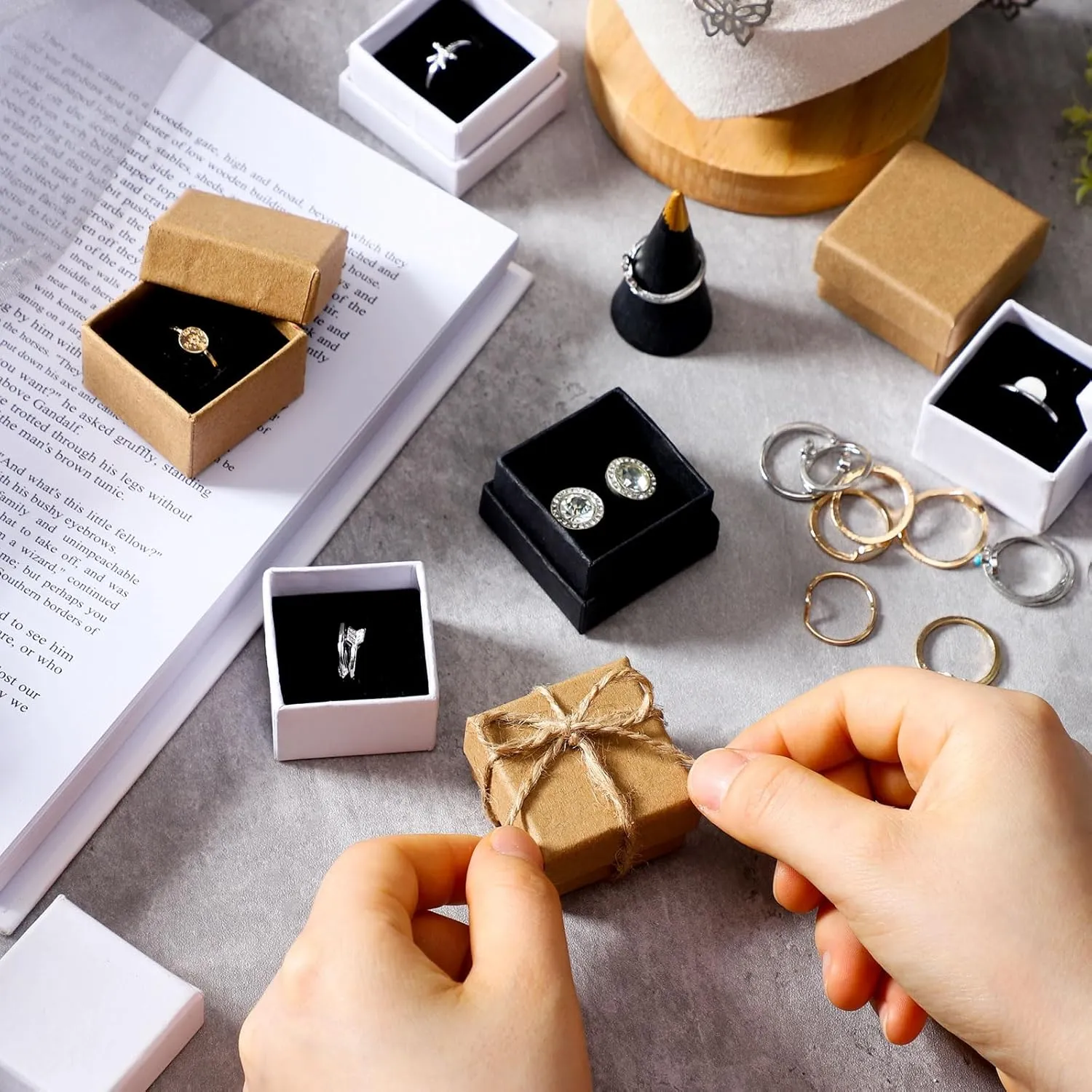 Tenceur 100 Pcs Jewelry Gift Boxes Bulk Kraft Jewelry Cardboard Boxes for Necklace Earring Bracelet Storage Package Display