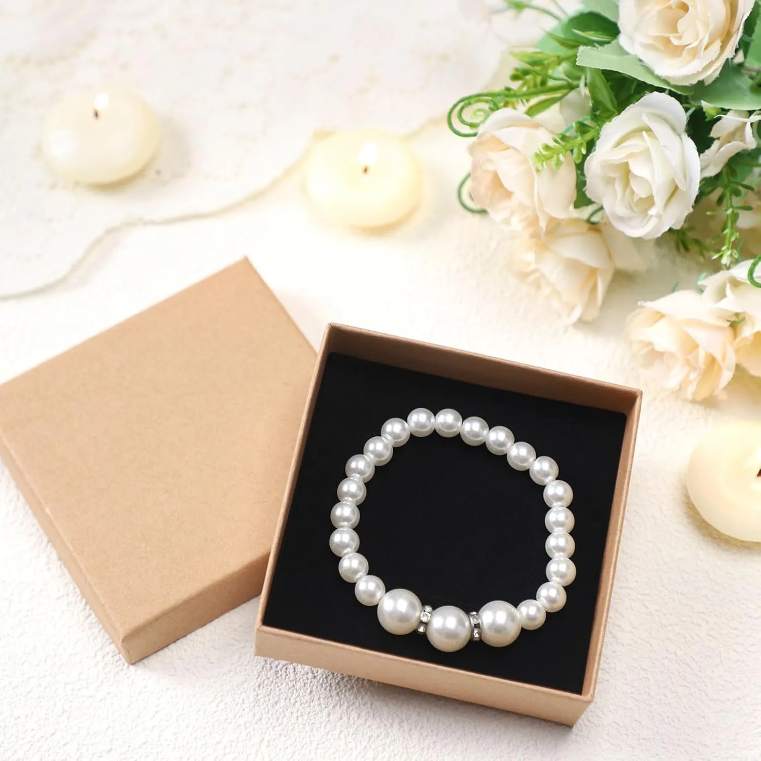 Tenceur 100 Pcs Jewelry Gift Boxes Bulk Kraft Jewelry Cardboard Boxes for Necklace Earring Bracelet Storage Package Display