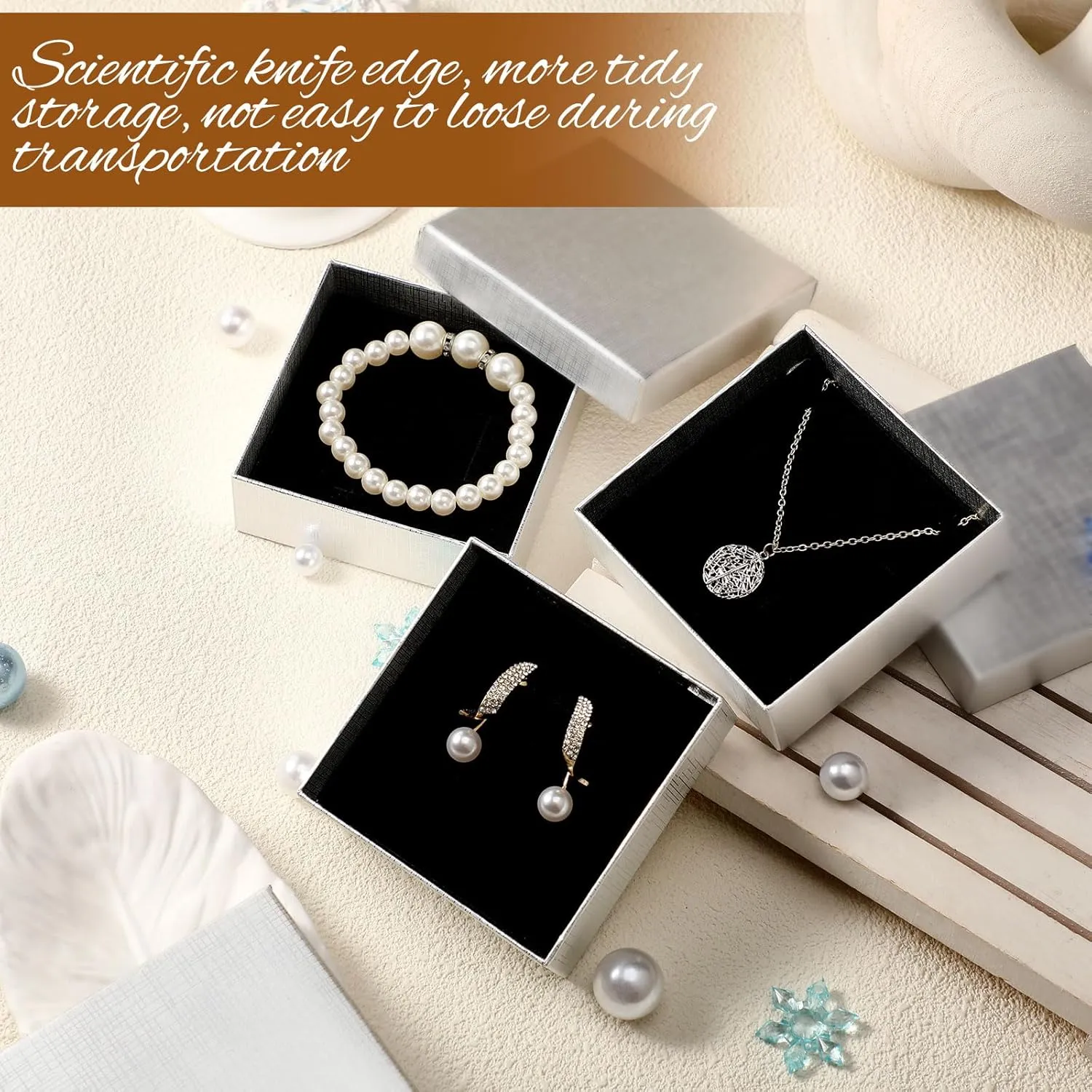 Tenceur 100 Pcs Jewelry Gift Boxes Bulk Kraft Jewelry Cardboard Boxes for Necklace Earring Bracelet Storage Package Display
