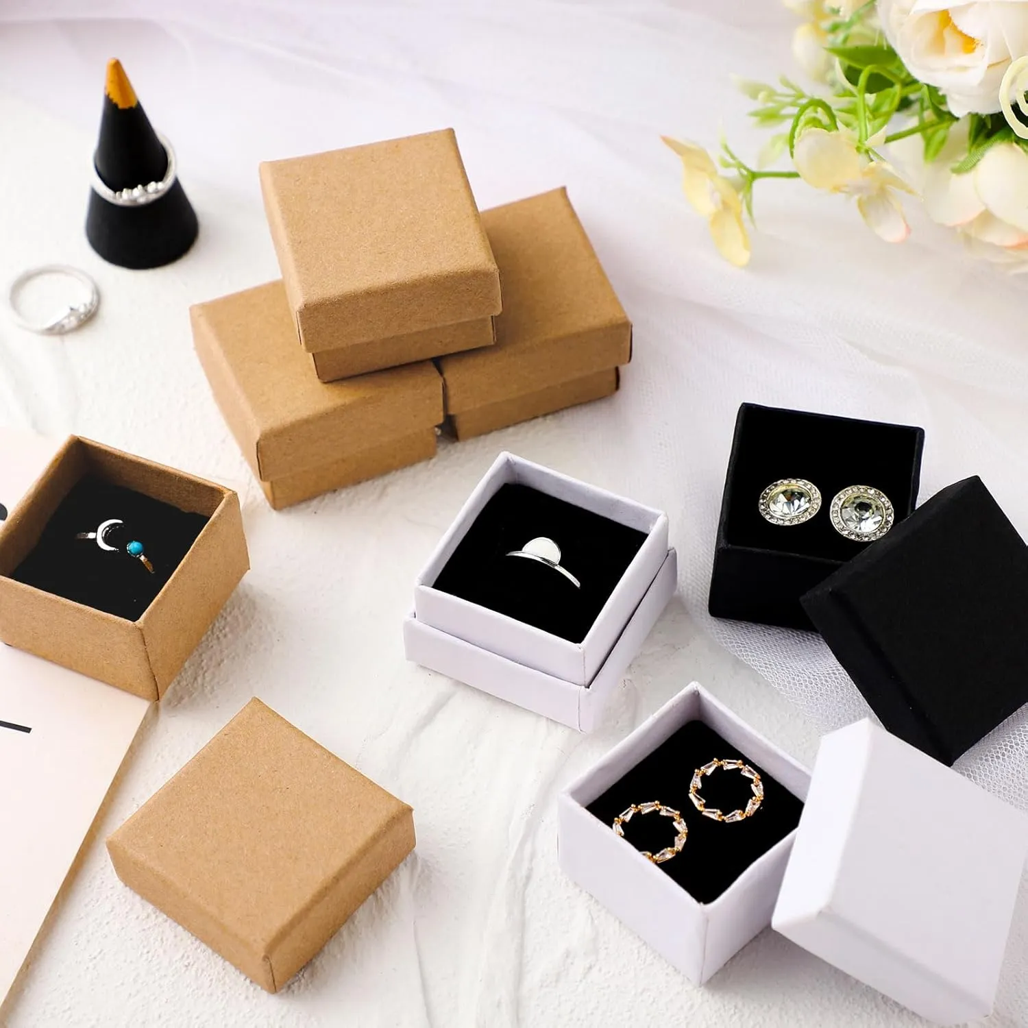 Tenceur 100 Pcs Jewelry Gift Boxes Bulk Kraft Jewelry Cardboard Boxes for Necklace Earring Bracelet Storage Package Display
