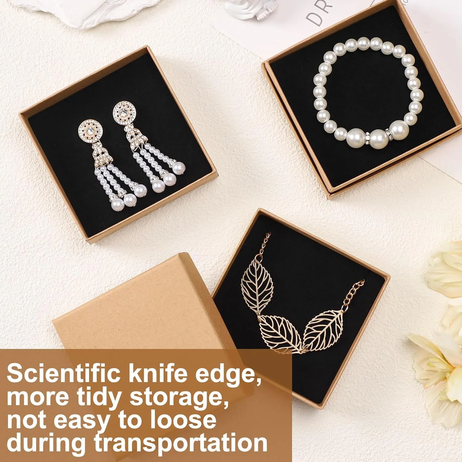Tenceur 100 Pcs Jewelry Gift Boxes Bulk Kraft Jewelry Cardboard Boxes for Necklace Earring Bracelet Storage Package Display