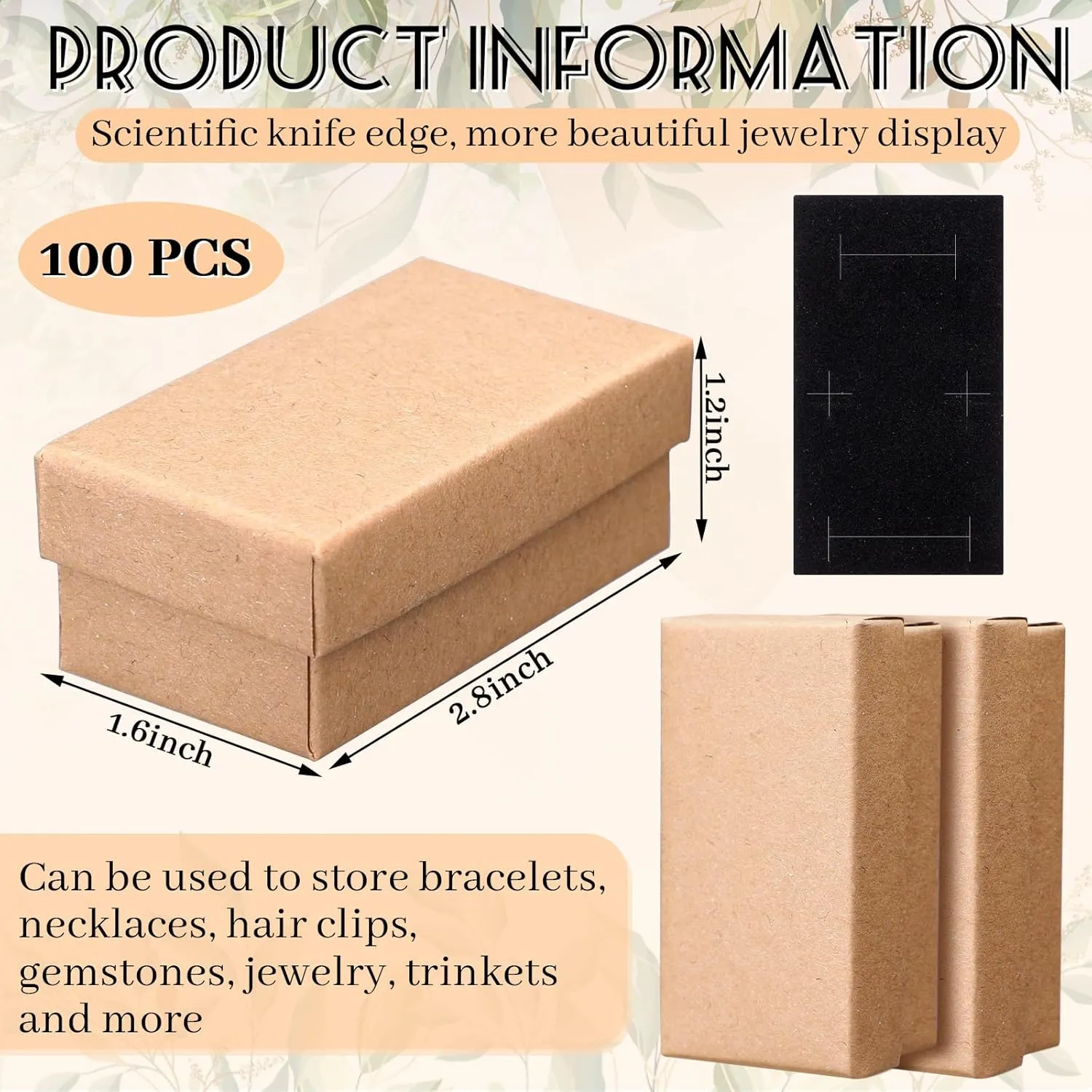 Tenceur 100 Pcs Jewelry Gift Boxes Bulk Kraft Jewelry Cardboard Boxes for Necklace Earring Bracelet Storage Package Display