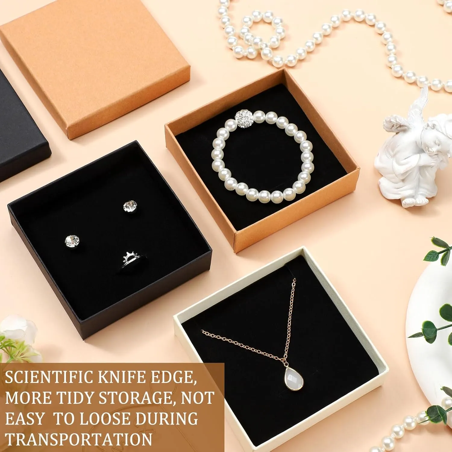 Tenceur 100 Pcs Jewelry Gift Boxes Bulk Kraft Jewelry Cardboard Boxes for Necklace Earring Bracelet Storage Package Display