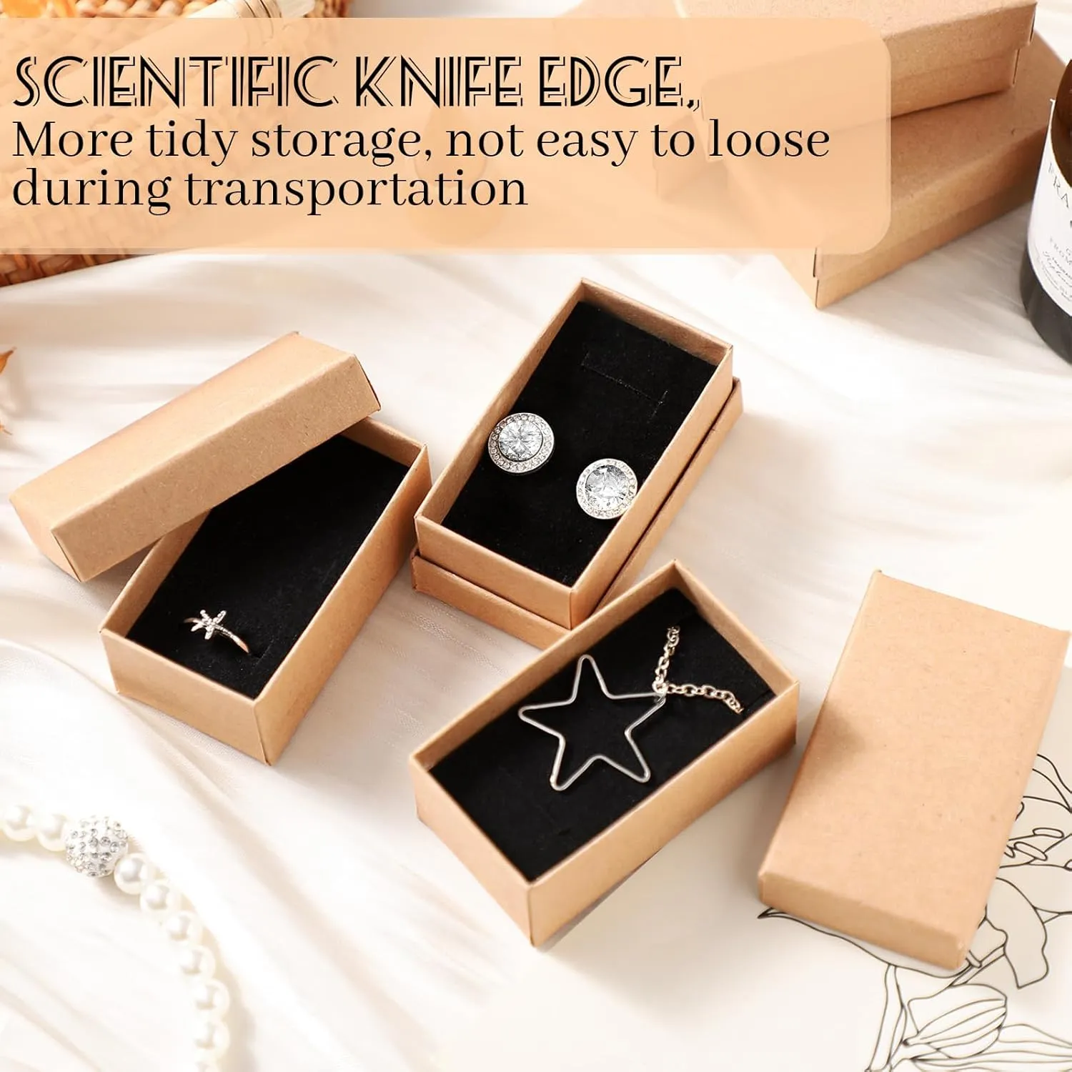 Tenceur 100 Pcs Jewelry Gift Boxes Bulk Kraft Jewelry Cardboard Boxes for Necklace Earring Bracelet Storage Package Display