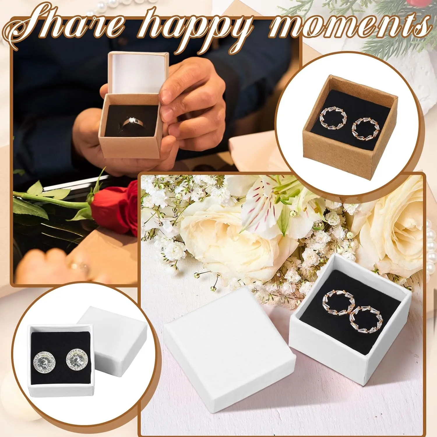 Tenceur 100 Pcs Jewelry Gift Boxes Bulk Kraft Jewelry Cardboard Boxes for Necklace Earring Bracelet Storage Package Display