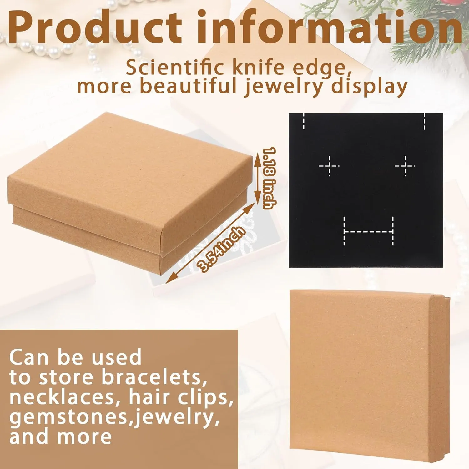 Tenceur 100 Pcs Jewelry Gift Boxes Bulk Kraft Jewelry Cardboard Boxes for Necklace Earring Bracelet Storage Package Display