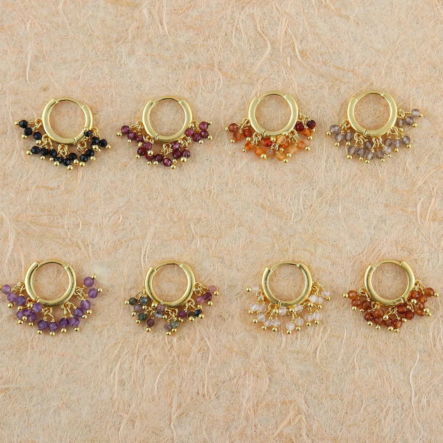 TGH Natural Multi Tourmaline Beads Hoop Earring Tourmaline Earrings for Women Gold Plated Handmade Jewelry, Gift For Her, Valentine Day Gift (Multi Tourmaline)