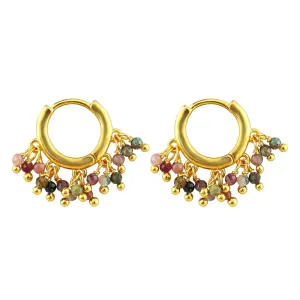 TGH Natural Multi Tourmaline Beads Hoop Earring Tourmaline Earrings for Women Gold Plated Handmade Jewelry, Gift For Her, Valentine Day Gift (Multi Tourmaline)
