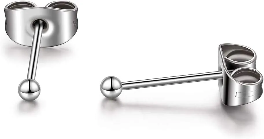 TGNEL 2mm-6mm Ball Titanium Earrings for Tragus/Cartilage/Helix - Silver/14K Gold Plated, Medical Grade for Sensitive Ears