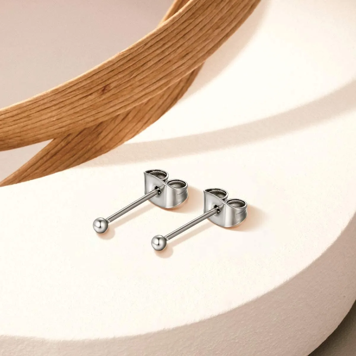 TGNEL 2mm-6mm Ball Titanium Earrings for Tragus/Cartilage/Helix - Silver/14K Gold Plated, Medical Grade for Sensitive Ears