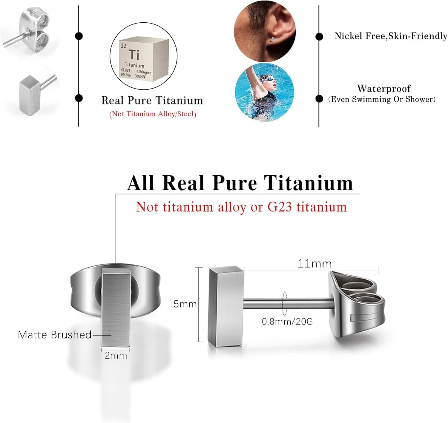 TGNEL Pure Titanium Earrings Studs Nickel-Free Hypoallergenic Earrings for Sensitive Ears, Dainty Hexagon/Triangle/Square/Rectangle Geometric Stud Earrings for Women Men