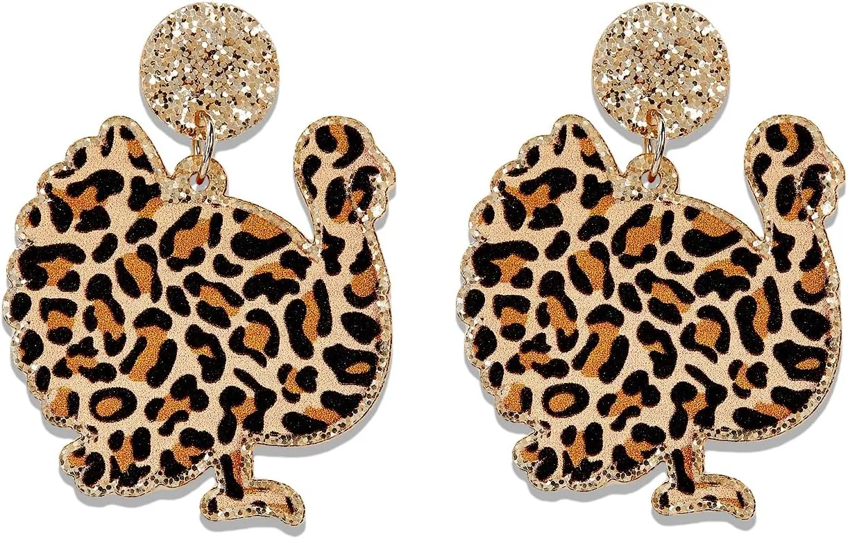 Thanksgiving Turkey Earrings for Women - Leopard Print Fall Drop Earring Turkey Style Studs Jewelry Great Thanksgiving Accessory Holiday Gifts for Women