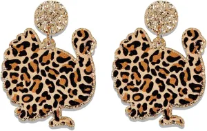 Thanksgiving Turkey Earrings for Women - Leopard Print Fall Drop Earring Turkey Style Studs Jewelry Great Thanksgiving Accessory Holiday Gifts for Women