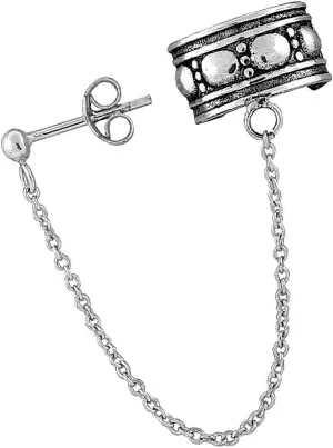 The New Sterling Silver Ear Cuff Earring With Chain & Ball Stud (One Piece) Handcrafted, universal fit, vibrant enamel, secure artisan design SU033O00146