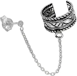 The New Sterling Silver Ear Cuff Earring With Chain & Ball Stud (One Piece) Handcrafted, universal fit, vibrant enamel, secure artisan design SU033O00148
