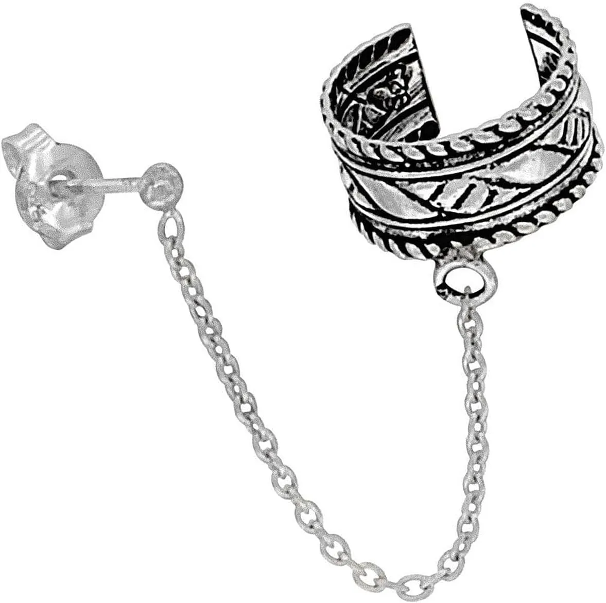 The New Sterling Silver Ear Cuff Earring With Chain & Ball Stud (One Piece) Handcrafted, universal fit, vibrant enamel, secure artisan design SU033O00148