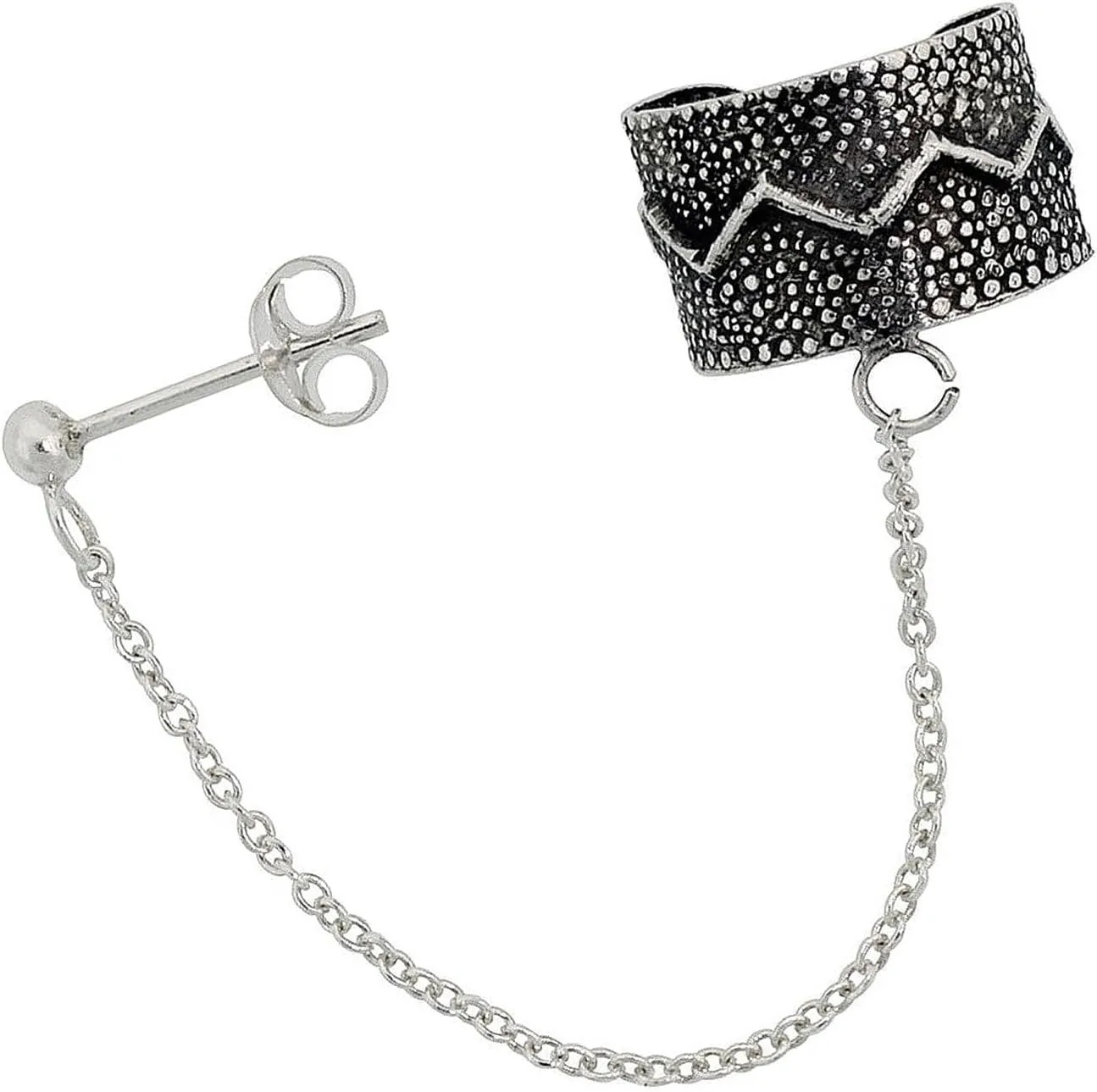 The New Sterling Silver Ear Cuff Earring With Chain & Ball Stud (One Piece) Handcrafted, universal fit, vibrant enamel, secure artisan design SU033O00207