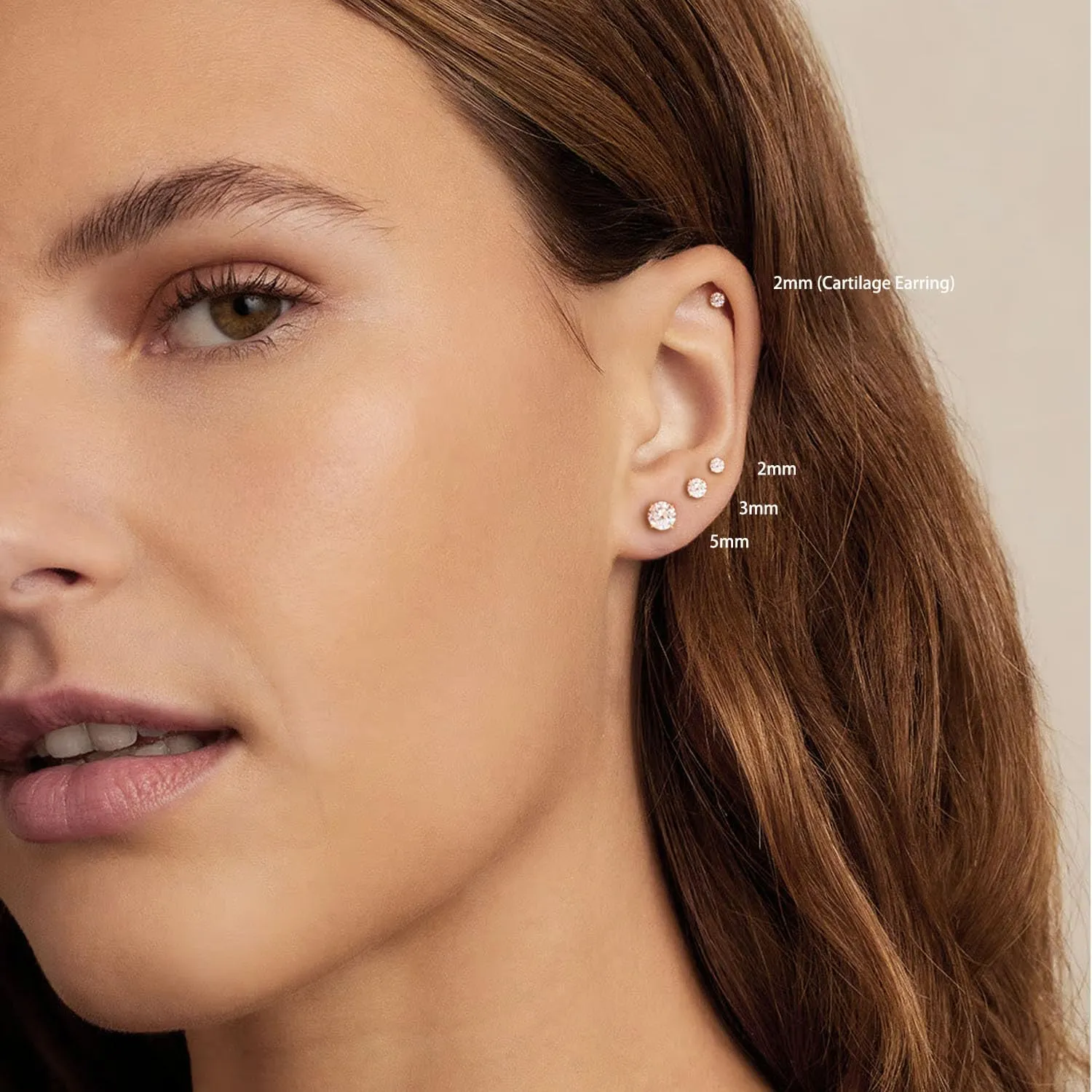 Threadless Flat Back Earrings, Hypoallergenic 14K Real Gold Plated CZ Stud Earrings | Cartilage Earring | Tragus Helix Piercing Jewelry | Push in Flatback Earrings for Women Men