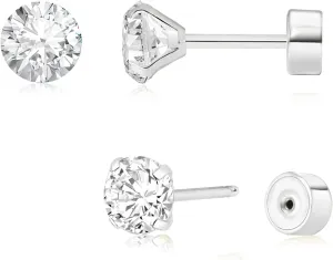 Threadless Flat Back Earrings, Hypoallergenic 14K Real Gold Plated CZ Stud Earrings | Cartilage Earring | Tragus Helix Piercing Jewelry | Push in Flatback Earrings for Women Men