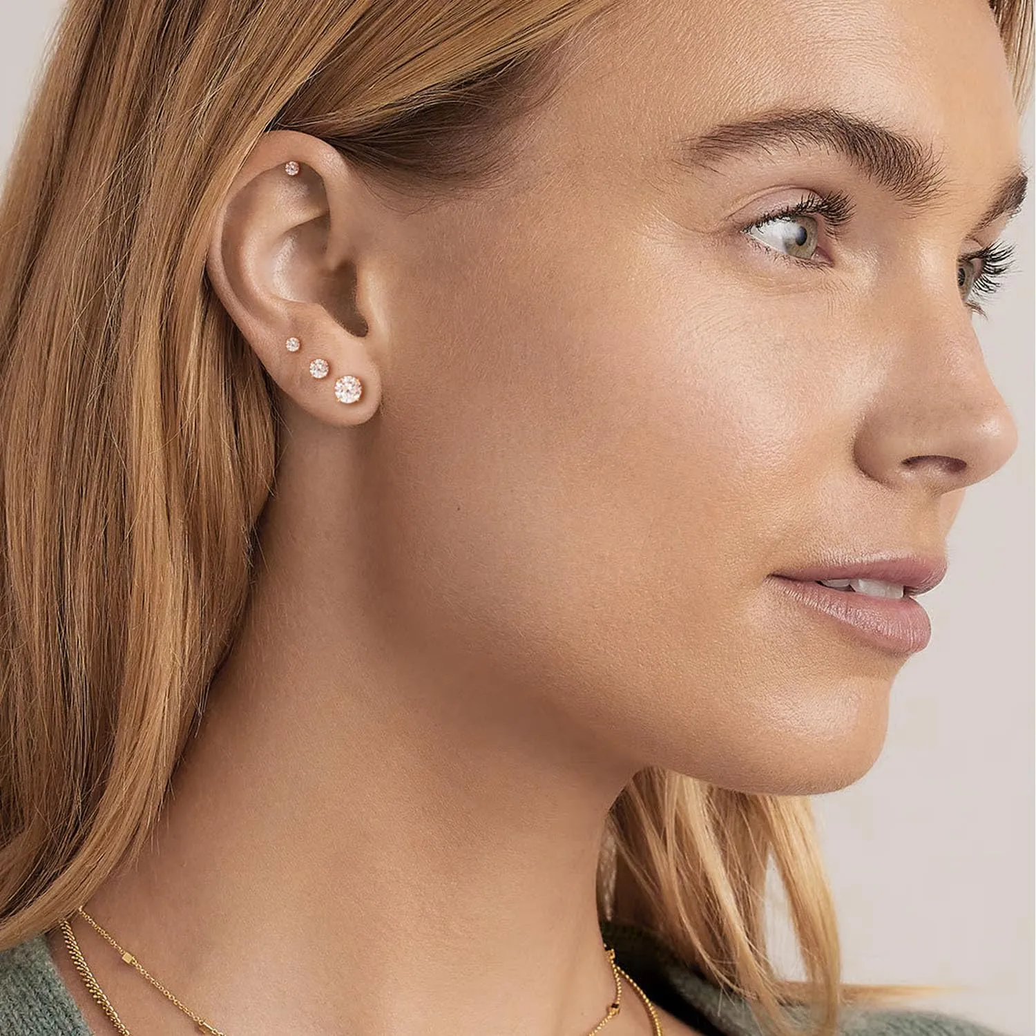 Threadless Flat Back Earrings, Hypoallergenic 14K Real Gold Plated CZ Stud Earrings | Cartilage Earring | Tragus Helix Piercing Jewelry | Push in Flatback Earrings for Women Men