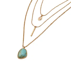 Three layer turquoise necklace. Gold golored and faux turquoise pendant. Vintage jewelry for women. Boho jewelry. Gift for her. Three necklaces in one.