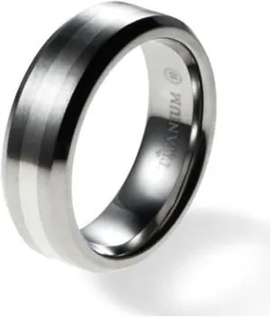 Titanium Wedding Rings for Couples Flat Brushed Surface Center Sterling Silver Inlay Wedding Band Engraving Service Comfort Fit SZ 6-12