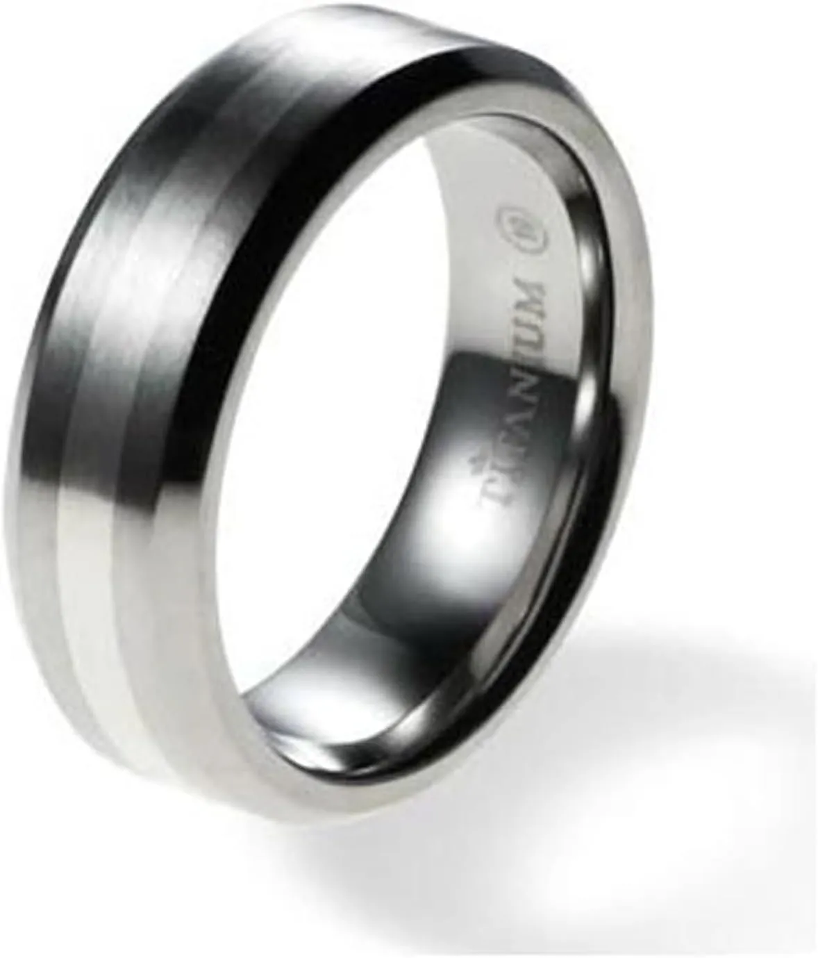 Titanium Wedding Rings for Couples Flat Brushed Surface Center Sterling Silver Inlay Wedding Band Engraving Service Comfort Fit SZ 6-12