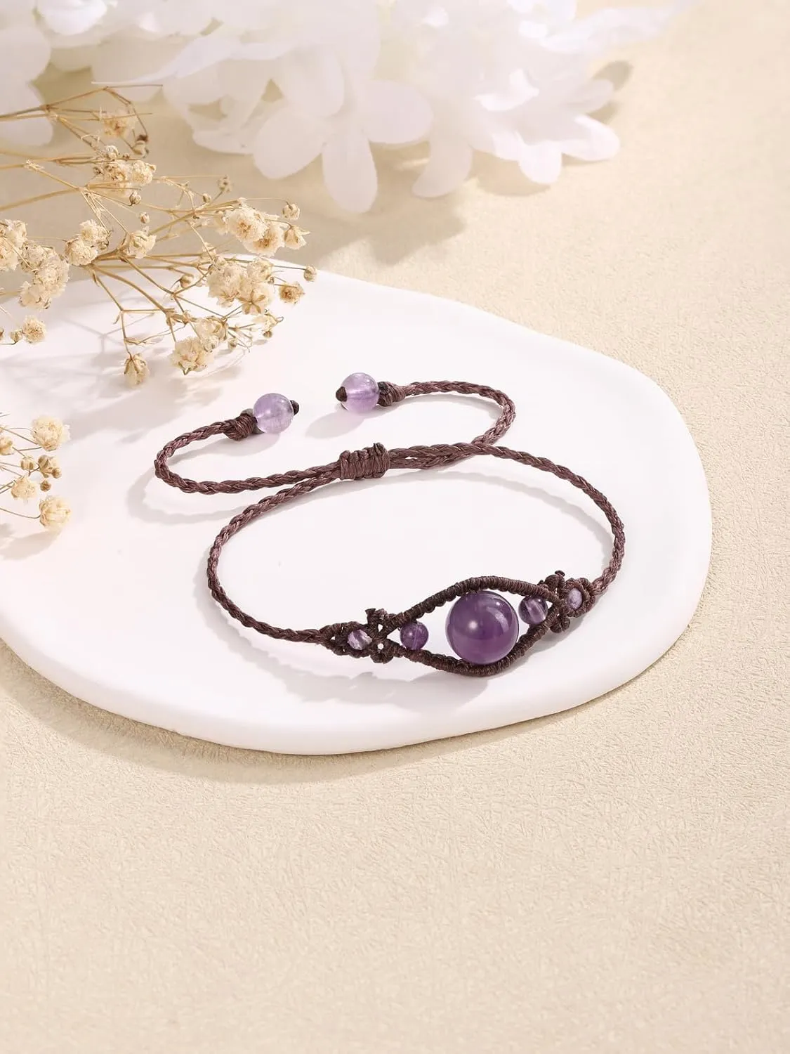 Top Plaza Vintage Bracelets for Women with Real Stones Boho Hand Woven Wrap Healing Crystal Stone Bracelet Braided Jewelry Gifts