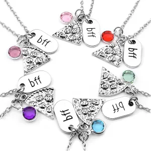 Top Plaza Womens Silver Tone Rhinestone Best Friends Forever BFF Necklace Engraved Pizza Pendant Necklaces 21 Inches - Set of 6