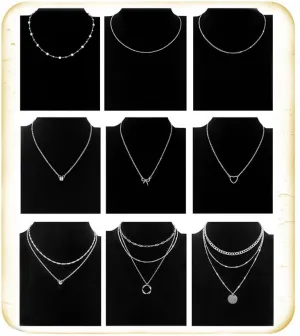 Tornito 9Pcs Necklace for Women 18K Gold Plated Small CZ Bowknot Pearl Heart Satellite Bead Circle Box Twist Paperclip Figaro Pendant Choker Necklaces Layered Stackable Chain Jewelry Silver Gold Tone