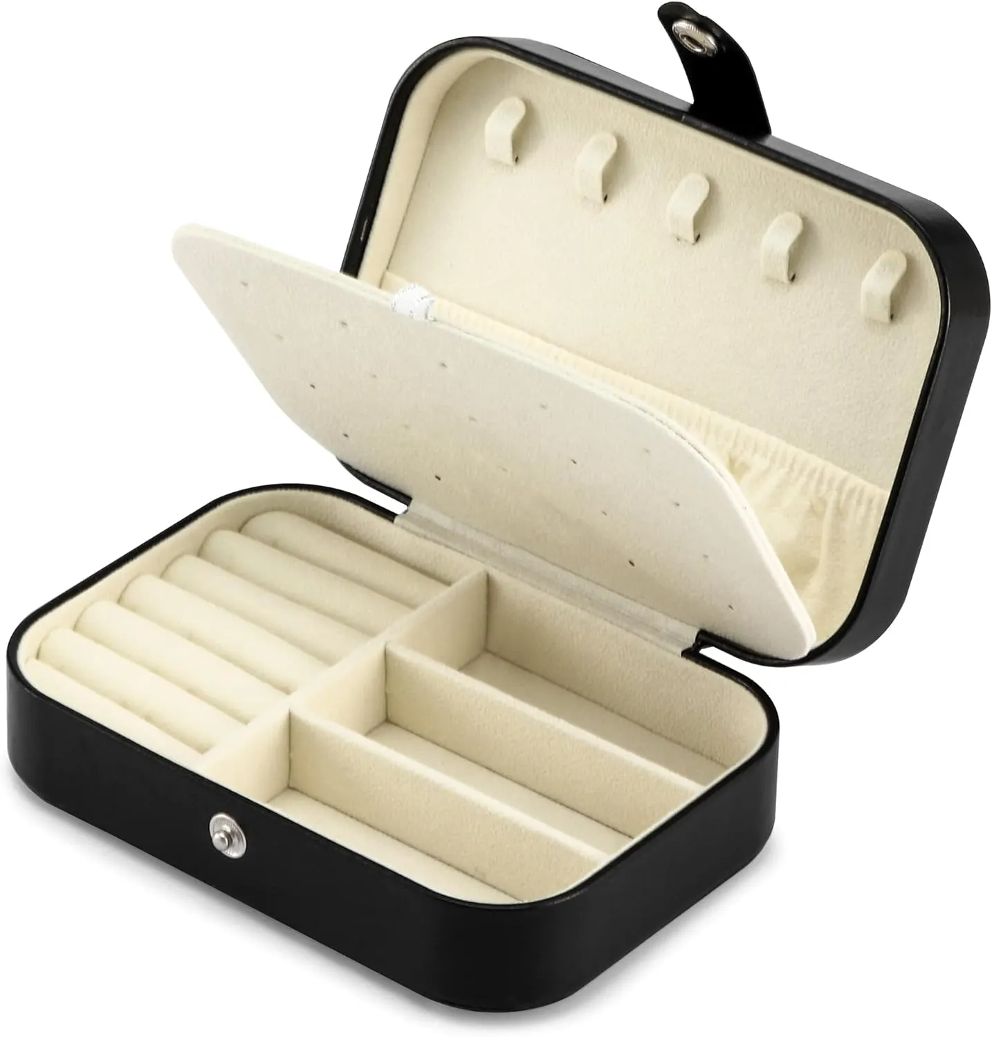 Travel Jewelry Box, PU leather Small Jewelry Organizer For Female Girls, double layer portable mini travel case for storing earrings, rings, necklaces.(Black)