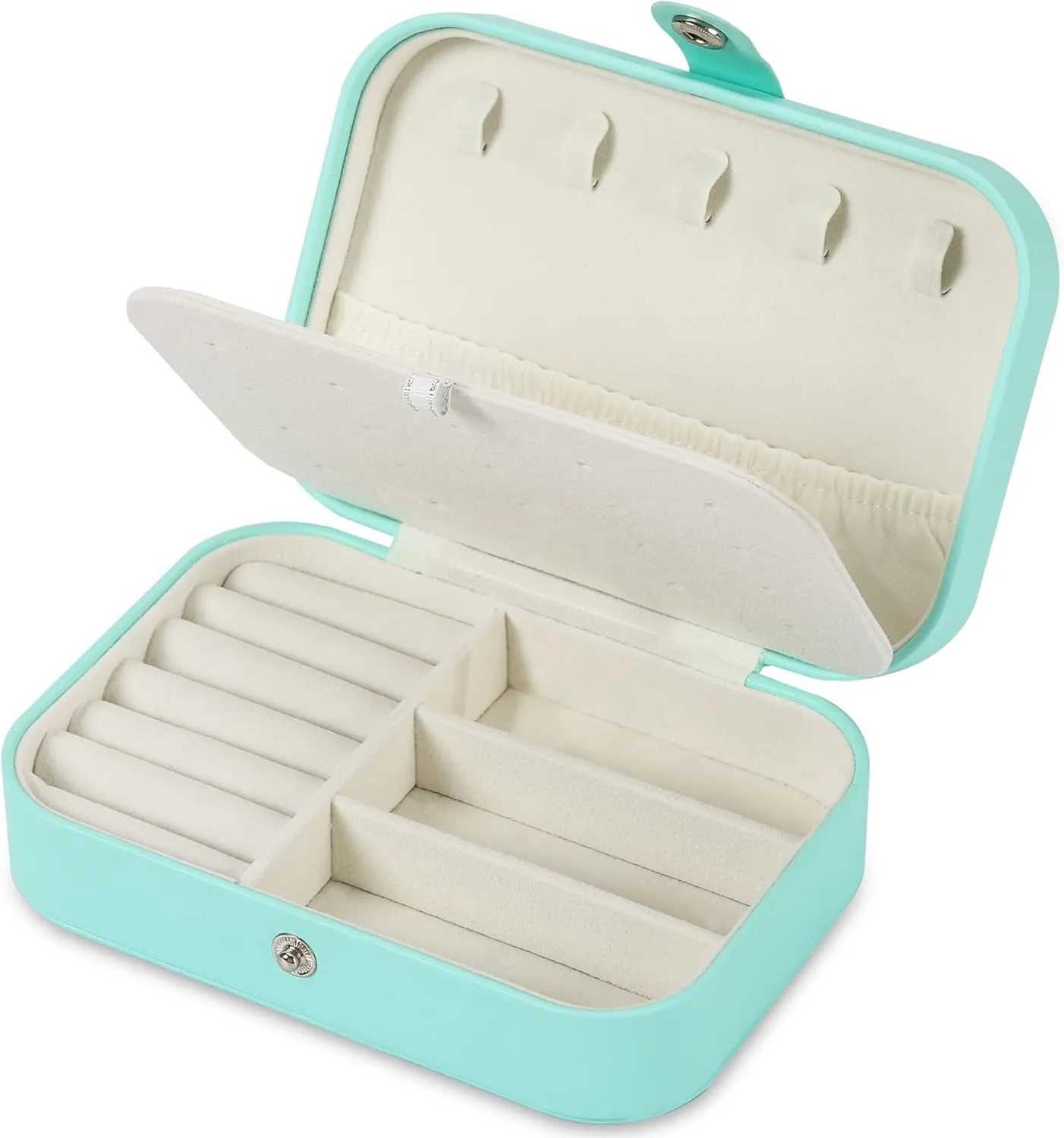 Travel Jewelry Box, PU leather Small Jewelry Organizer For Female Girls, double layer portable mini travel case for storing earrings, rings, necklaces.(Green)