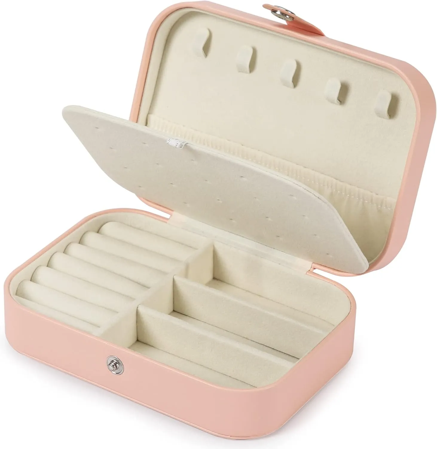 Travel Jewelry Box, PU leather Small Jewelry Organizer For Female Girls, double layer portable mini travel case for storing earrings, rings, necklaces.(Pink)