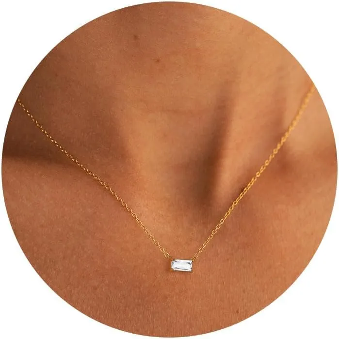 Trendy 14K Gold Plated Diamond Necklaces for Women - Birthstone Necklace for Women Mothers Dainty Gold Necklace Blue Green Cubic Zirconia Pendant Necklace Birthday Gifts for Women Jewelry Gift