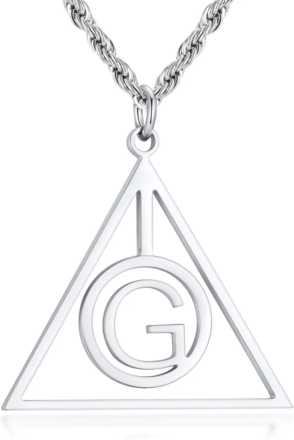 Triangle Initial Necklace for Men Women, Stainless Steel Triangle A-Z Letter Pendant Minimalist Silver Mens Geometric Twist Chain Jewelry Gifts for Him Boyfriend Husband, 22 2 IN