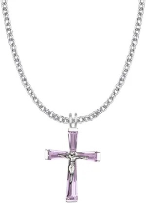 True Faith Jewelry Sterling Silver February Birthstone Crystal Crucifix Cross Pendant Necklace, 1 1/8 Inch