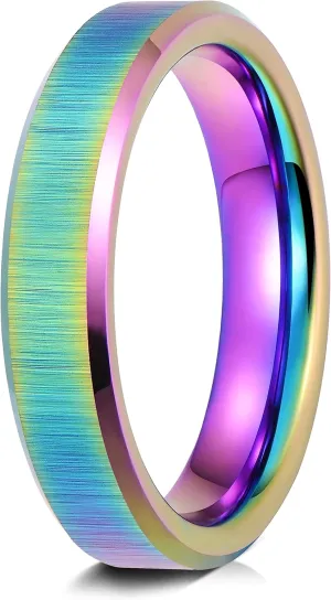 Truly Alpha Rainbow Wedding Band for Women - Tungsten Womens Wedding Band | 4mm Rainbow Tungsten Rings For Women | Tungsten Wedding Bands For Her | Colorful LGBTQ Accessories Rainbow Ring