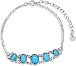 Turquoise Bracelet for Women Sterling Silver Genuine Blue Turquoise Gemstone Link Adjustable Bracelet Western Vintage Jewelry Gift For Valentine Christmas