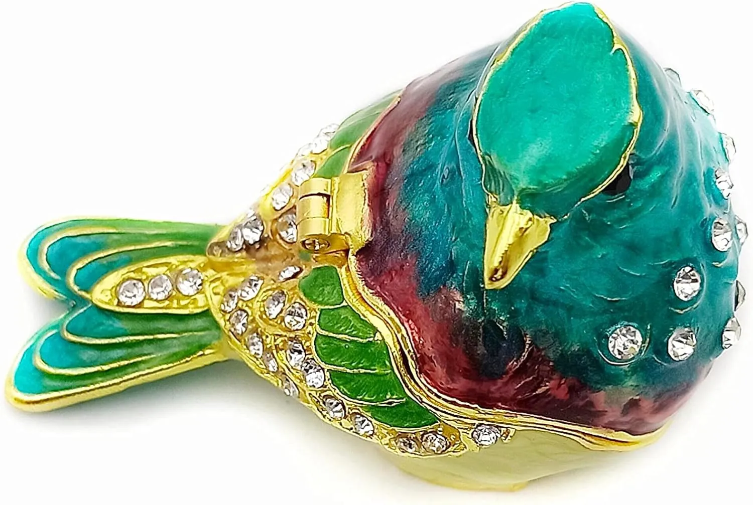 Turquoise Green Bird Trinket Boxes Hinged,Bird Decor with Crystals Enamel Jewelry Box.Necklace Ring Box Earrings Storage.Collectible Birds Lover Gifts Figurines Home Decor