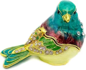 Turquoise Green Bird Trinket Boxes Hinged,Bird Decor with Crystals Enamel Jewelry Box.Necklace Ring Box Earrings Storage.Collectible Birds Lover Gifts Figurines Home Decor