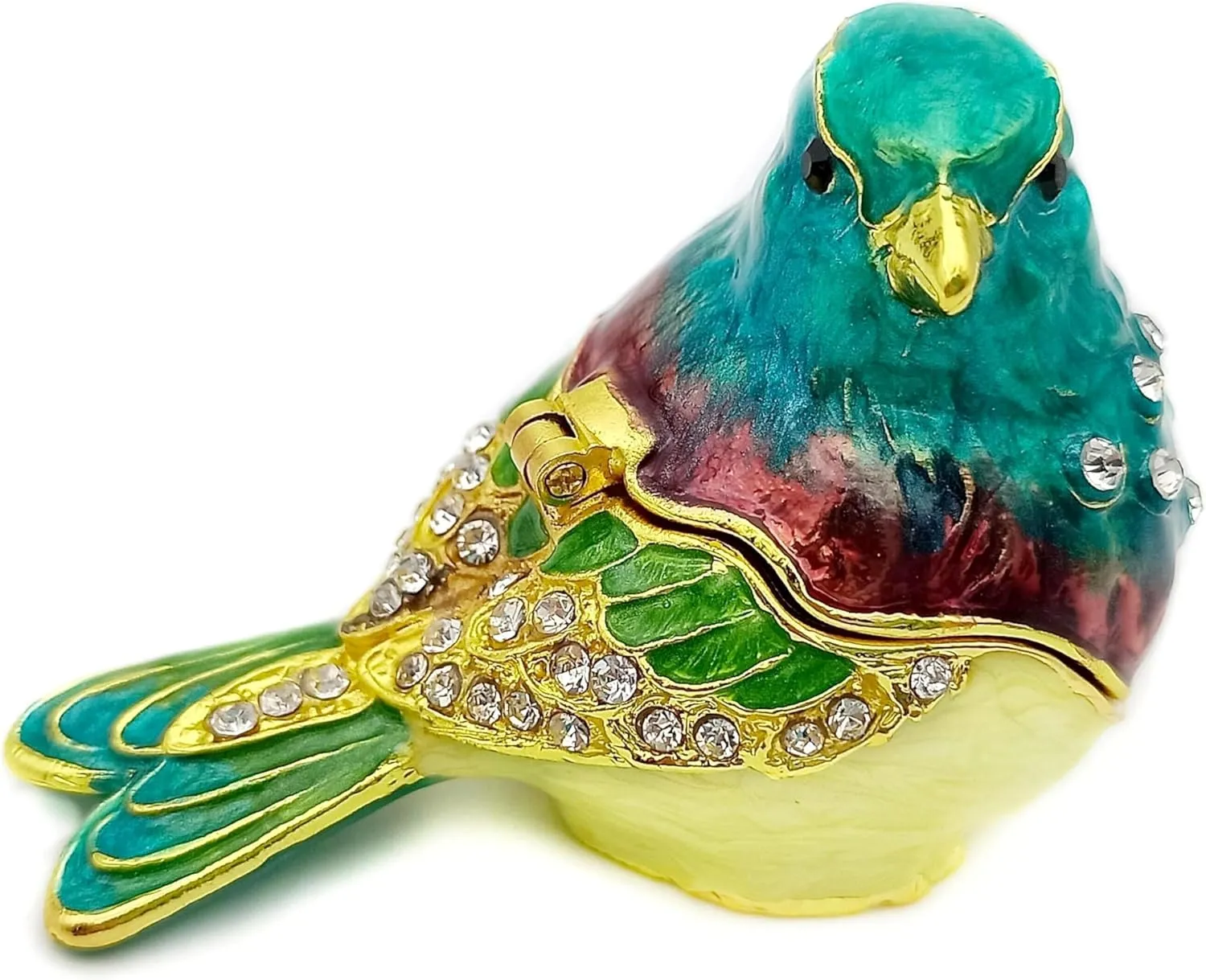 Turquoise Green Bird Trinket Boxes Hinged,Bird Decor with Crystals Enamel Jewelry Box.Necklace Ring Box Earrings Storage.Collectible Birds Lover Gifts Figurines Home Decor