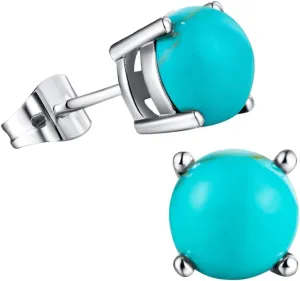 Turquoise Stud Earrings for Women Men, 18K Rose Gold Plated 7mm Round Birthstone Earrings for Women