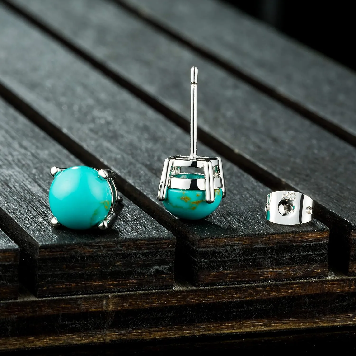 Turquoise Stud Earrings for Women Men, 18K Rose Gold Plated 7mm Round Birthstone Earrings for Women