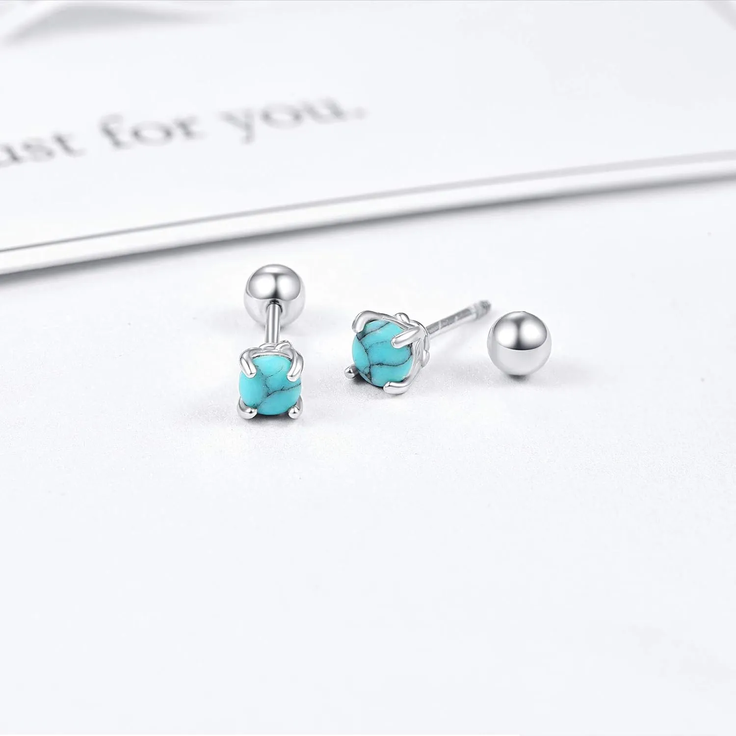 Turquoise Studs Earrings, Round Shape 925 Sterling Silver Screwback Studs for Women, Turquoise Jewelry Mother Day for Women Mom Wife Girlfriend